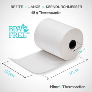 Thermorolle 57 x 40 m x 12 mm | 48 g Thermopapier | BPA-frei